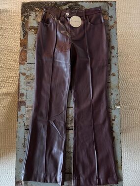 Aaron & Amber Faux Leather Slight Flare Pants in Burgundy